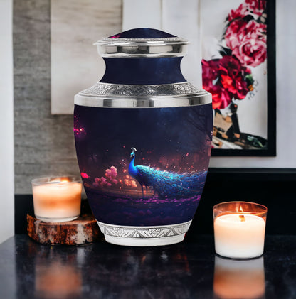 Regal 3-inch Peacock Cremation Urn Made from Aluminium.