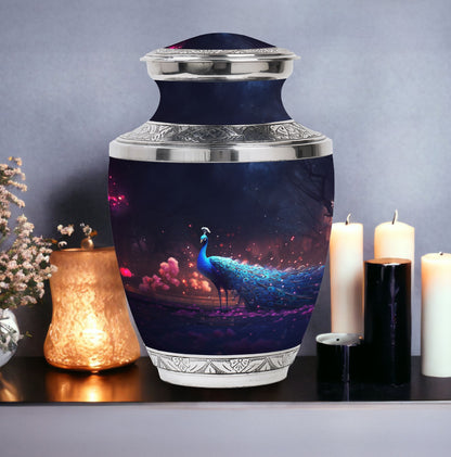 Regal 3-inch Peacock Cremation Urn Made from Aluminium.