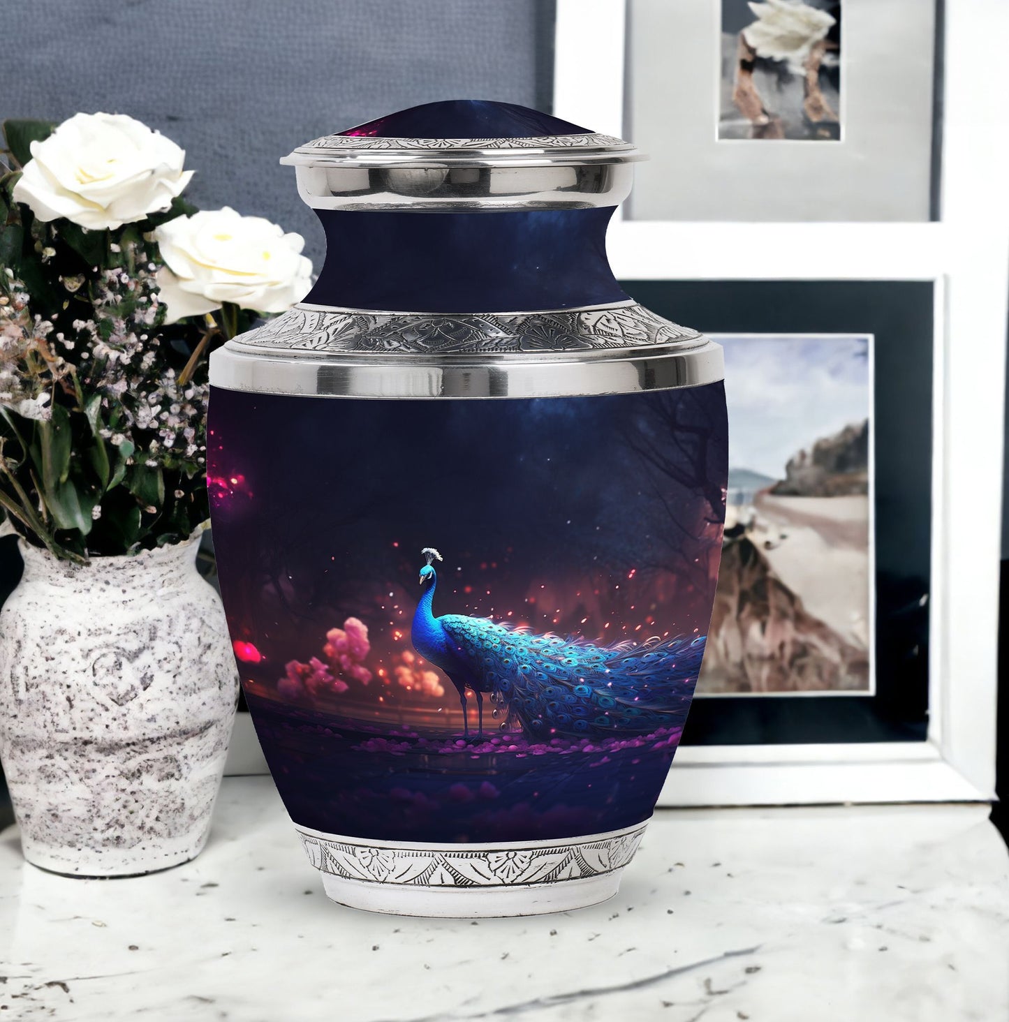 Regal 3-inch Peacock Cremation Urn Made from Aluminium.