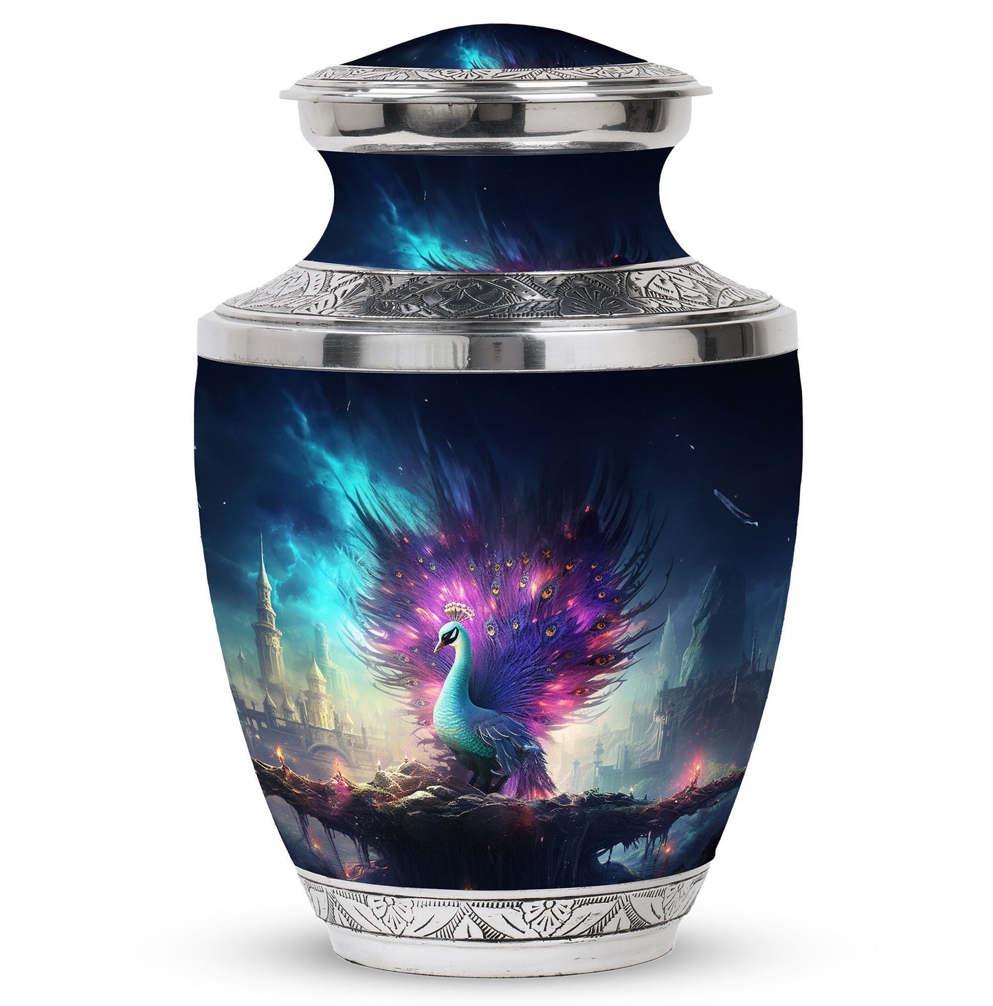 Large 3-inch Peacock Memorial Urn for Adults.