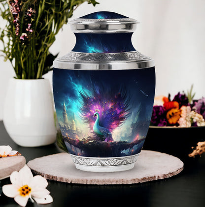 Large 3-inch Peacock Memorial Urn for Adults.