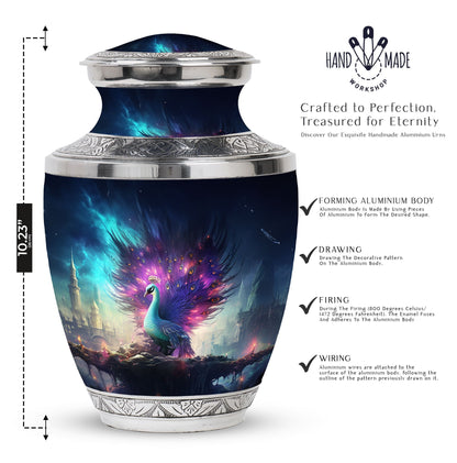 Large 3-inch Peacock Memorial Urn for Adults.