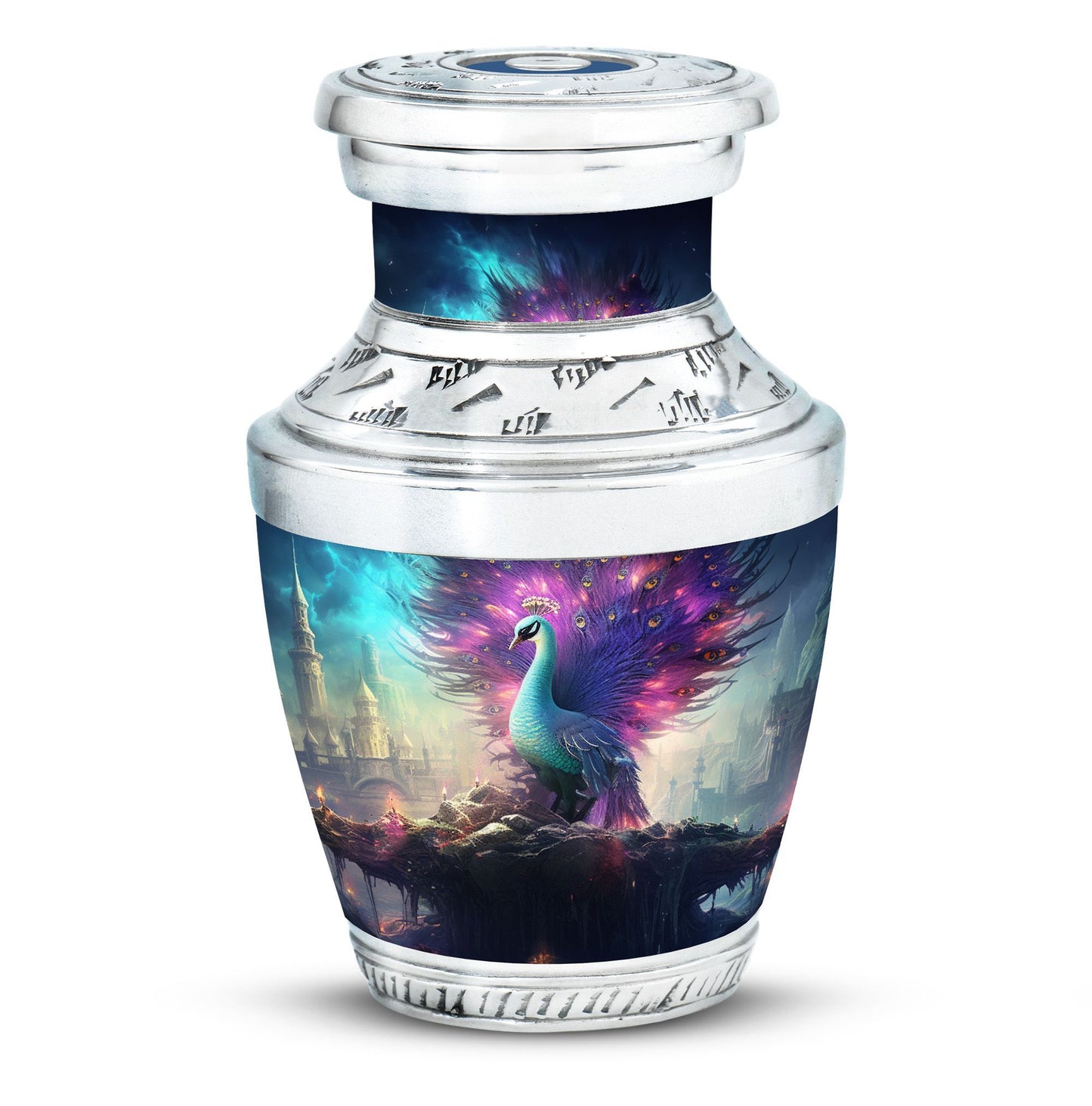Large 3-inch Peacock Memorial Urn for Adults.