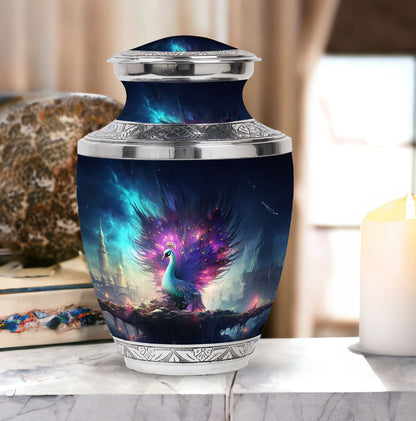 Large 3-inch Peacock Memorial Urn for Adults.