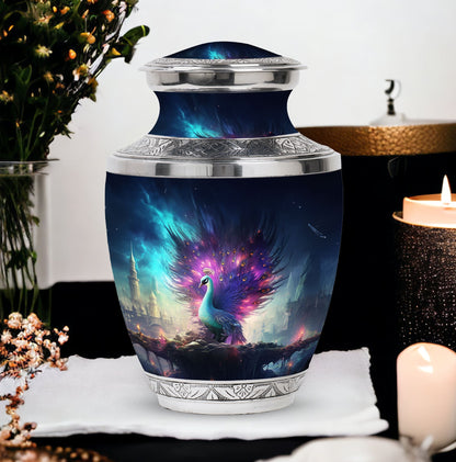 Large 3-inch Peacock Memorial Urn for Adults.