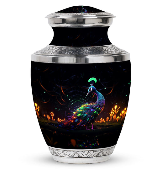 Classic Peacock Urn, large Aluminum Memorial Urn for Ashes.
