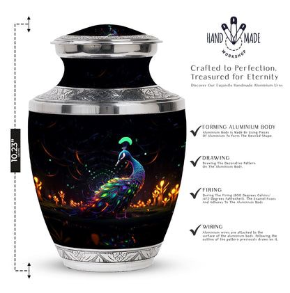 Classic Peacock Urn, large Aluminum Memorial Urn for Ashes.