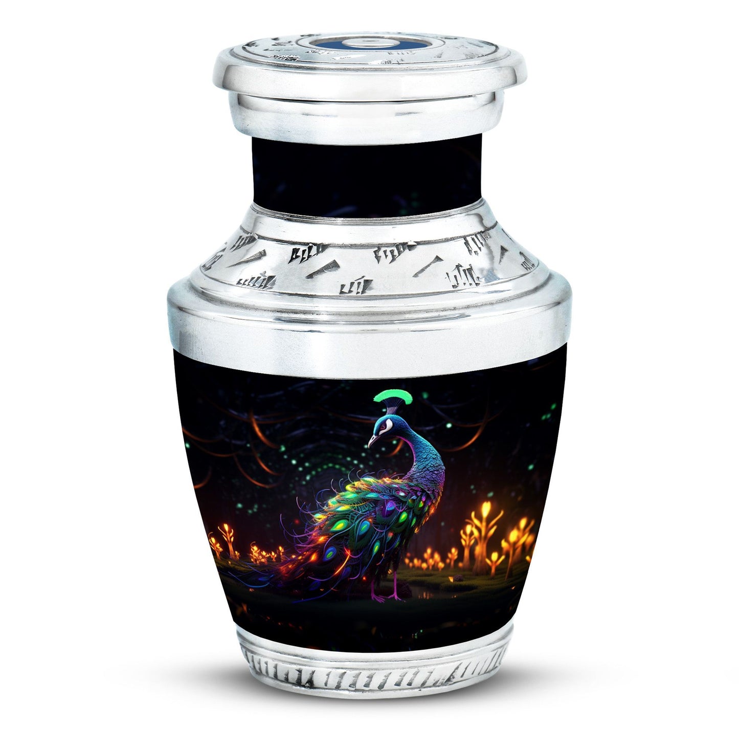 Classic Peacock Urn, large Aluminum Memorial Urn for Ashes.