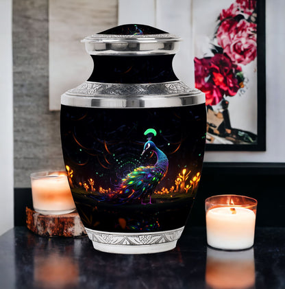 Classic Peacock Urn, large Aluminum Memorial Urn for Ashes.