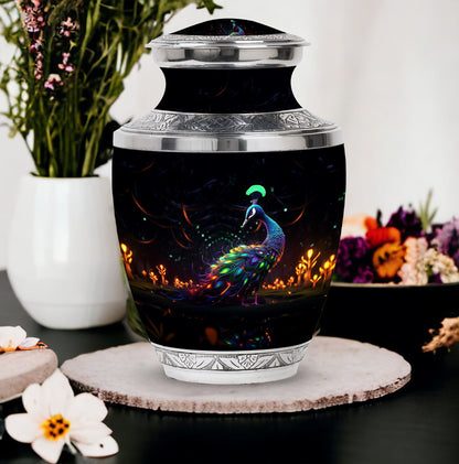 Classic Peacock Urn, large Aluminum Memorial Urn for Ashes.