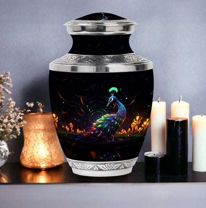 Classic Peacock Urn, large Aluminum Memorial Urn for Ashes.