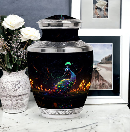 Classic Peacock Urn, large Aluminum Memorial Urn for Ashes.