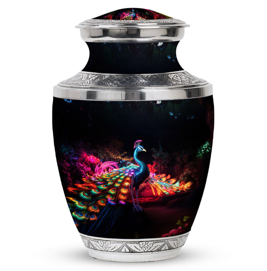 Large Peacock Cremation Urn customizable for adult ashes.