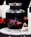 Large Peacock Cremation Urn customizable for adult ashes.