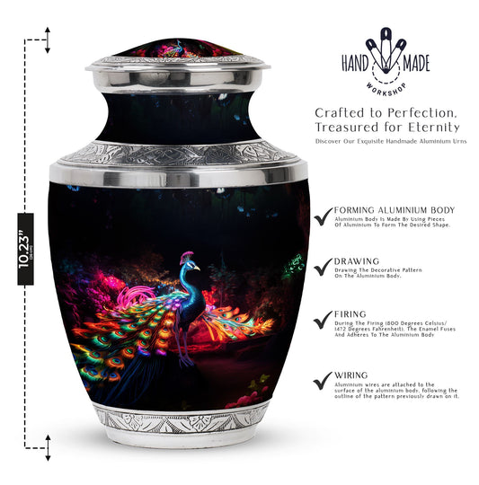 Large Peacock Cremation Urn customizable for adult ashes.