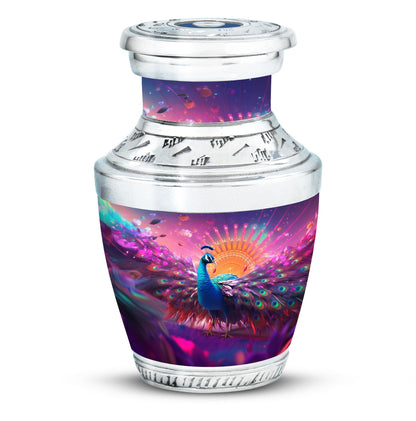 Classic Peacock Memorial Urn, Large 3 Inch Aluminium Urn.