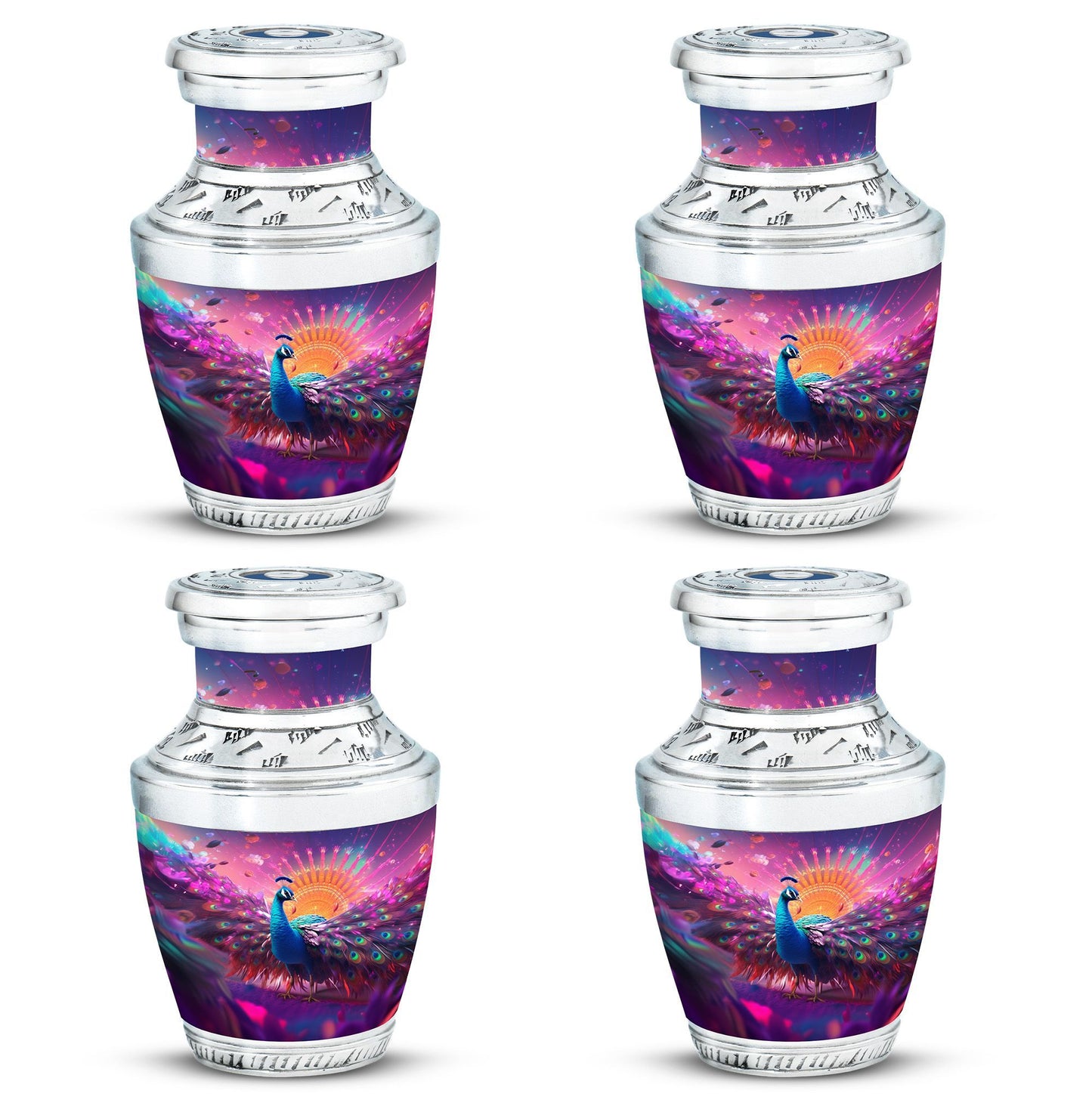 Classic Peacock Memorial Urn, Large 3 Inch Aluminium Urn.