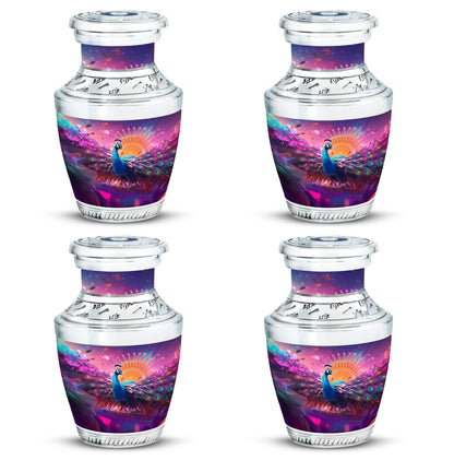 Classic Peacock Memorial Urn, Large 3 Inch Aluminium Urn.