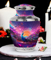 Classic Peacock Memorial Urn, Large 3 Inch Aluminium Urn.
