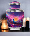 Classic Peacock Memorial Urn, Large 3 Inch Aluminium Urn.