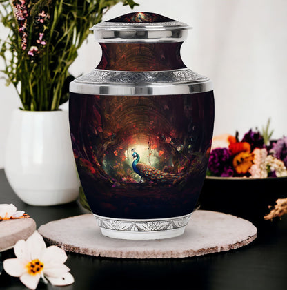Classic Peacock Memorial Urn made of Aluminium.