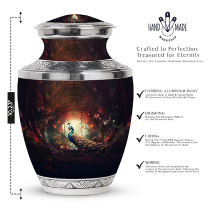Classic Peacock Memorial Urn made of Aluminium.