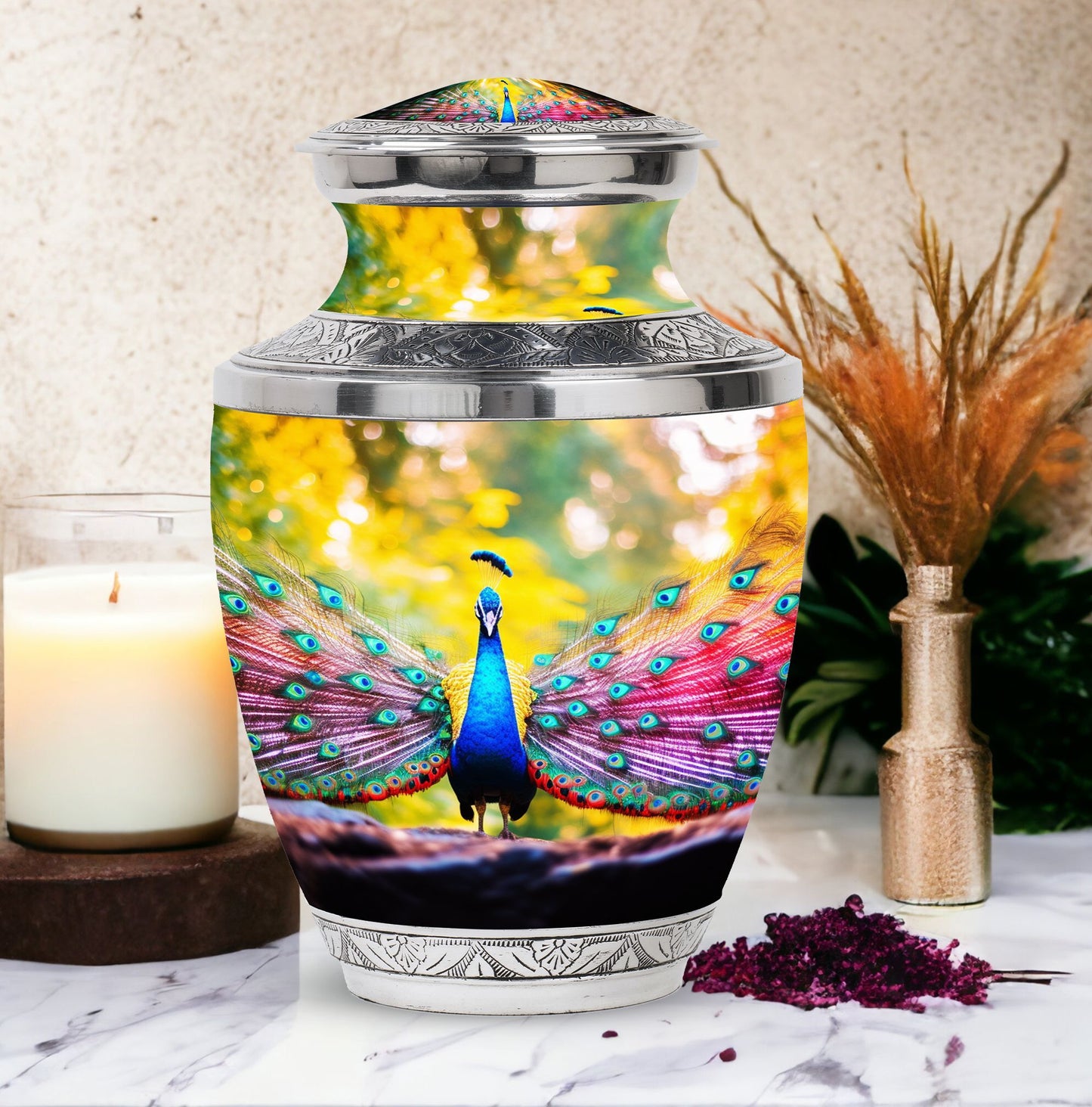 Classic 3-inch Peacock Urn for Human Ashes.
