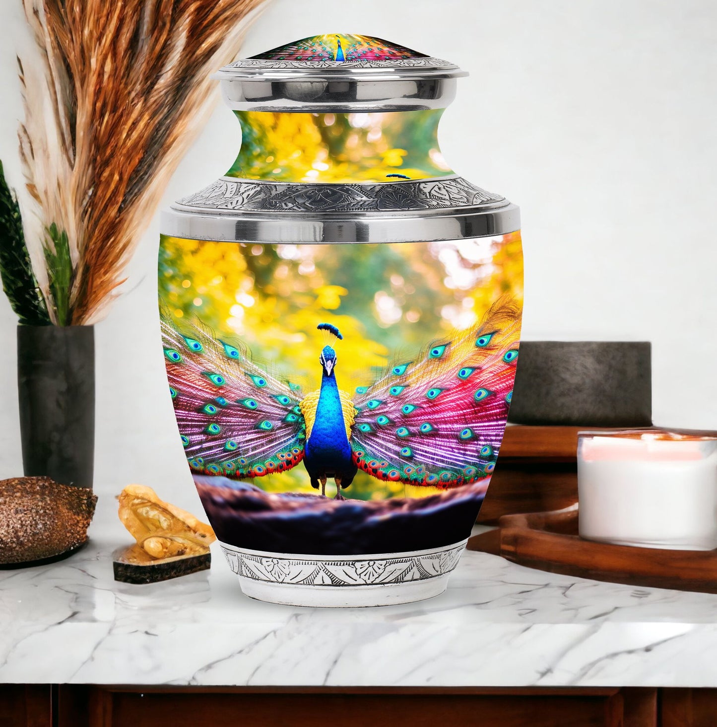 Classic 3-inch Peacock Urn for Human Ashes.