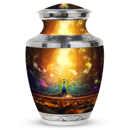 Classic Peacock urn for human cremation ashes.