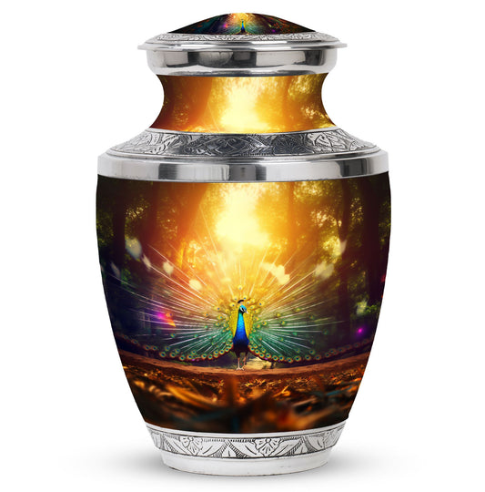 Classic Peacock urn for human cremation ashes.