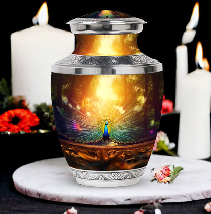 Classic Peacock urn for human cremation ashes.