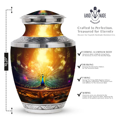 Classic Peacock urn for human cremation ashes.