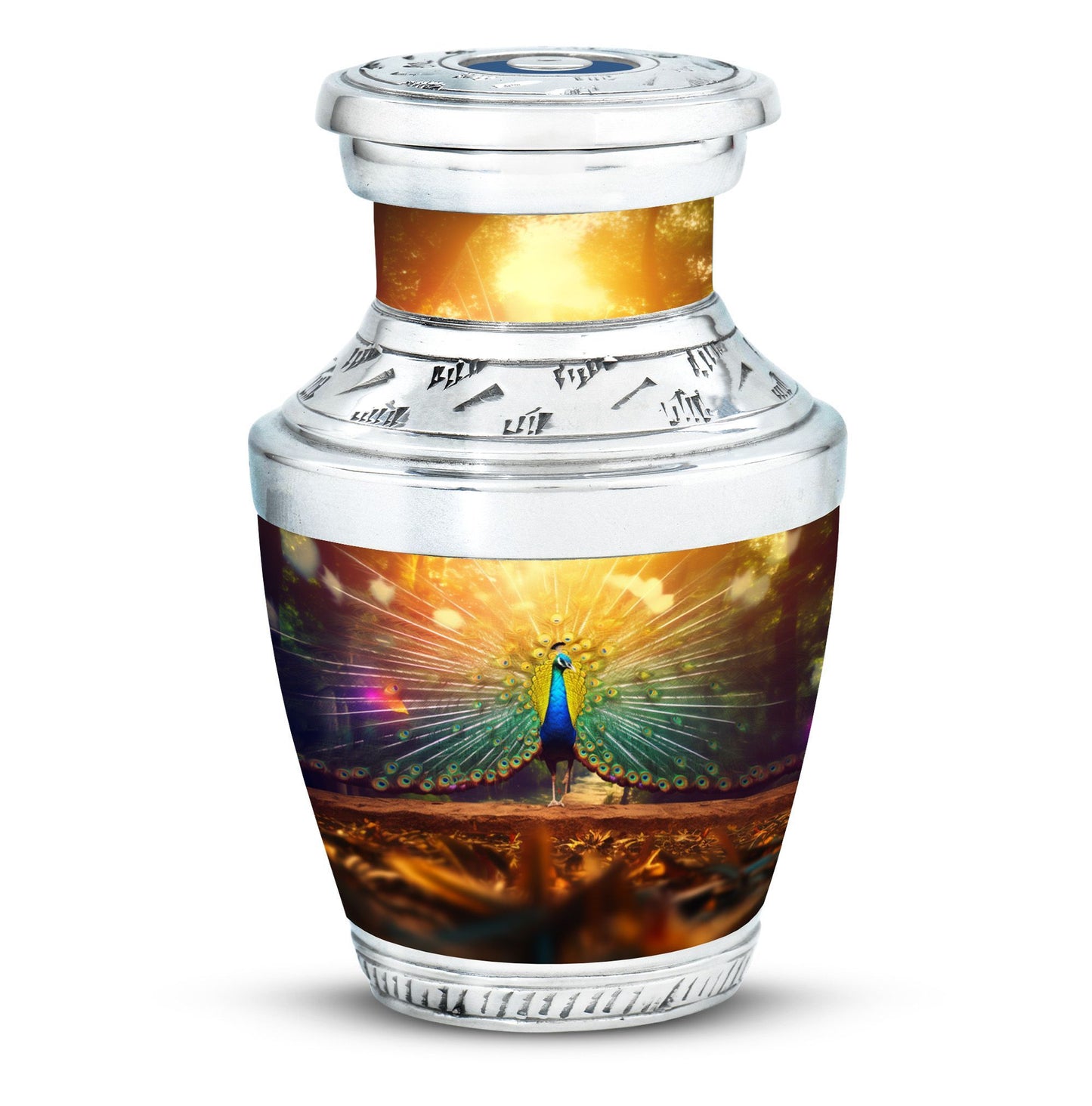 Classic Peacock urn for human cremation ashes.