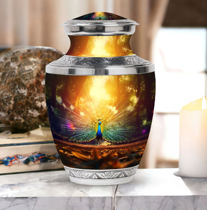 Classic Peacock urn for human cremation ashes.