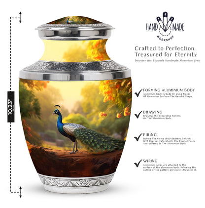 Classic 10 inch Peacock Urn made of Aluminium for cremation.