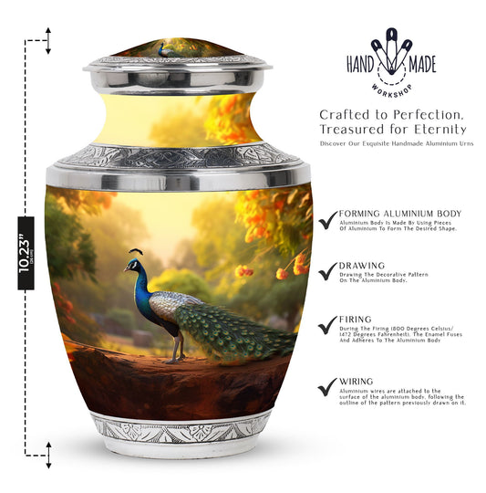 Classic 10 inch Peacock Urn made of Aluminium for cremation.