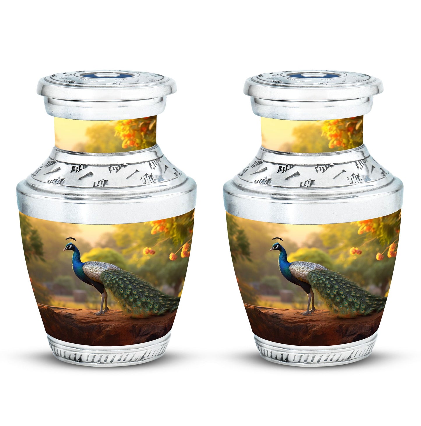 Classic 10 inch Peacock Urn made of Aluminium for cremation.