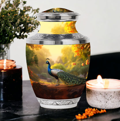 Classic 10 inch Peacock Urn made of Aluminium for cremation.