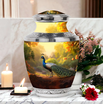 Classic 10 inch Peacock Urn made of Aluminium for cremation.