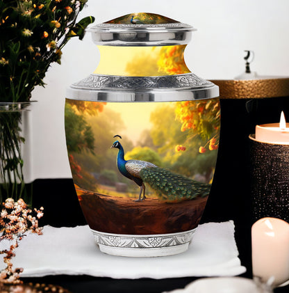 Classic 10 inch Peacock Urn made of Aluminium for cremation.