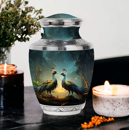 Classic 3 Inch Peacock urn for human ashes.