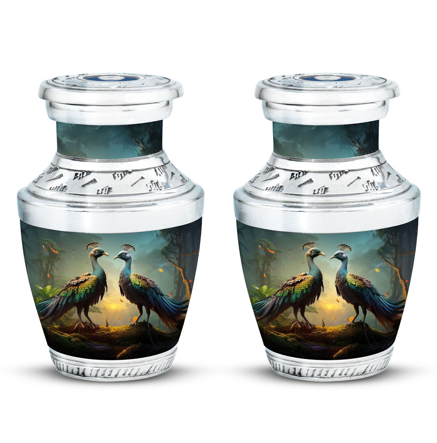 Classic 3 Inch Peacock urn for human ashes.