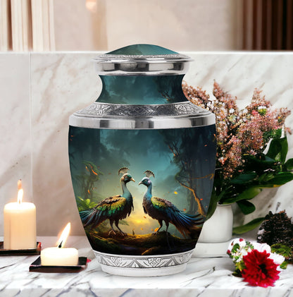 Classic 3 Inch Peacock urn for human ashes.