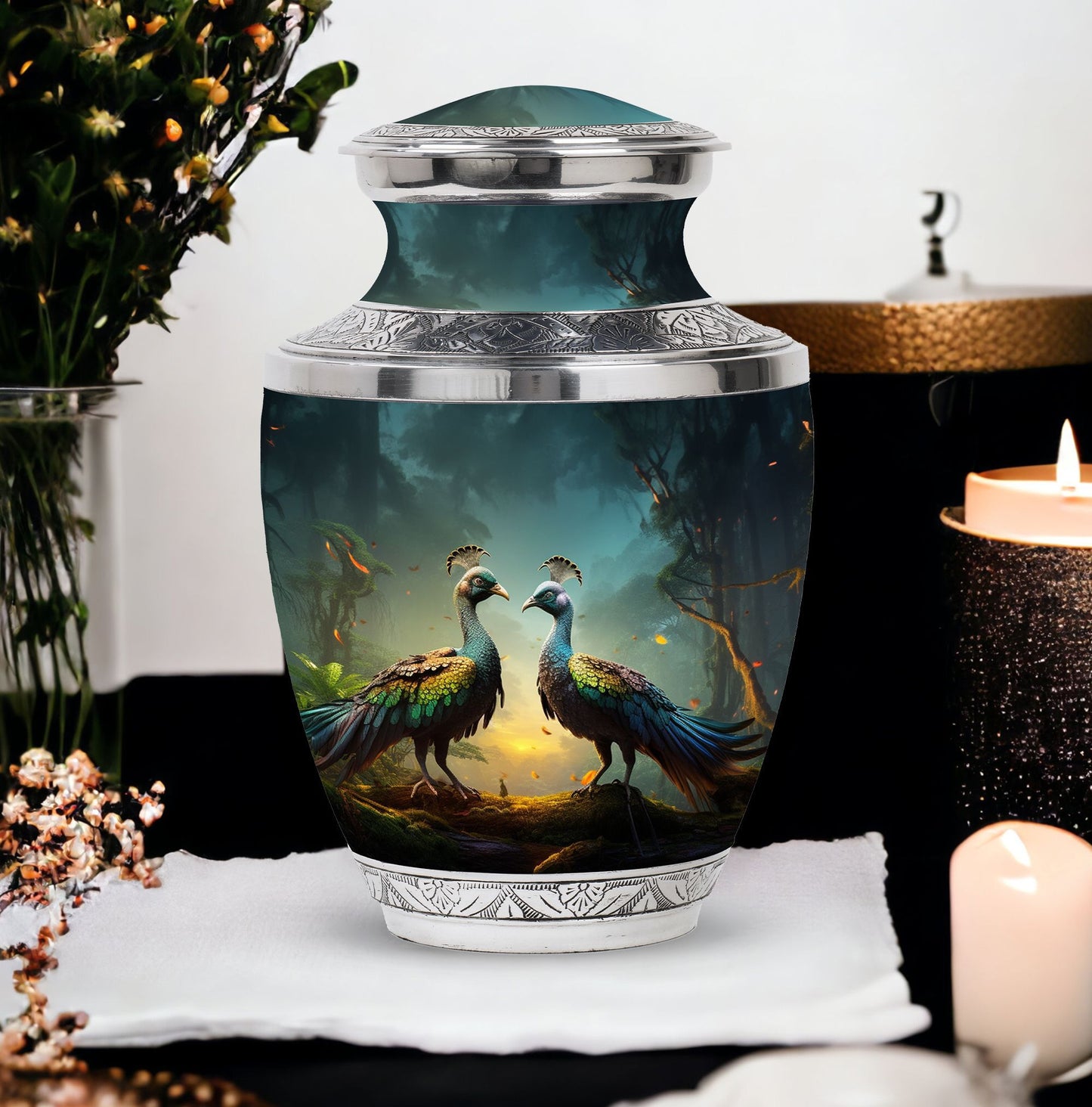 Classic 3 Inch Peacock urn for human ashes.