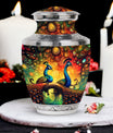 Elegant 3-inch classic large peacock urn for ashes.