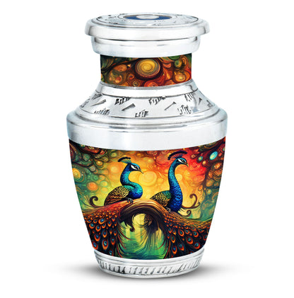 Elegant 3-inch classic large peacock urn for ashes.