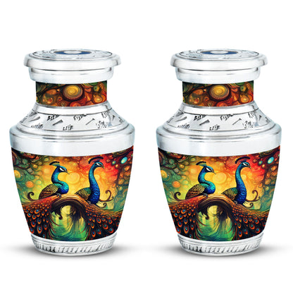Elegant 3-inch classic large peacock urn for ashes.