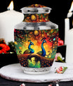 Elegant 3-inch classic large peacock urn for ashes.