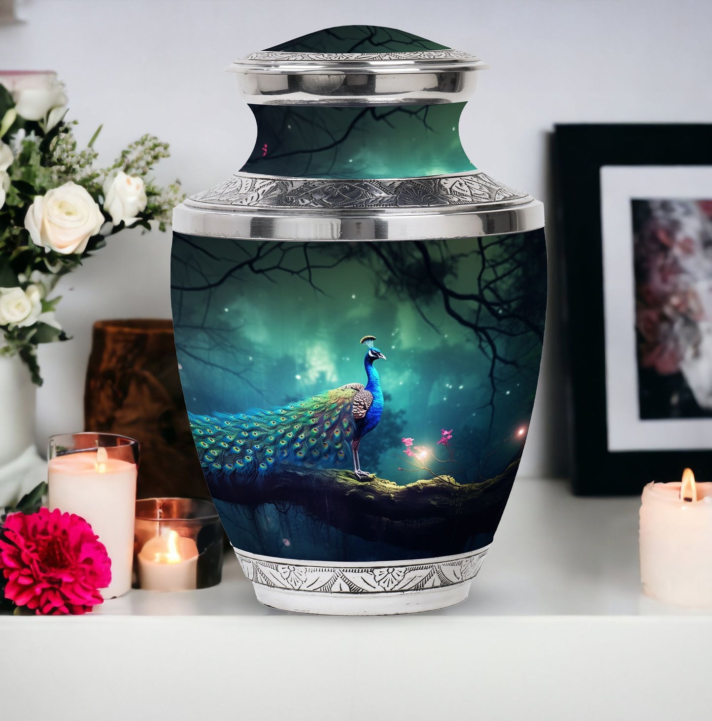 Classic Peacock Urn in Aluminium for cremation