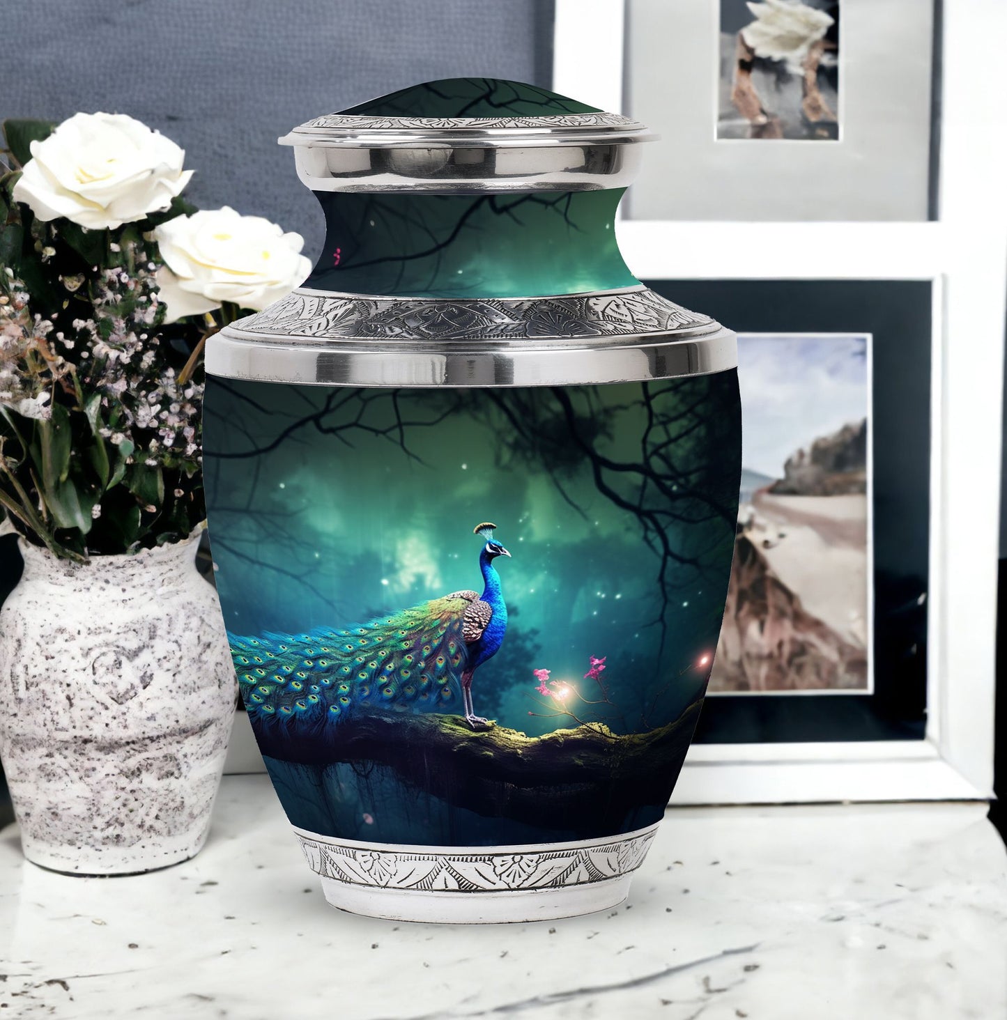 Classic Peacock Urn in Aluminium for cremation